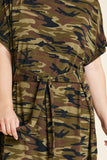 H4443W CAMO Plus Camo Tie-Front T-Shirt Dress Detail