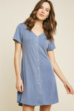 Women's Pinstripe Button-Down A-Line Dress