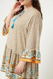 H4678W CREAM MIX Plus Printed Tassel Tie Tunic Dress Detail