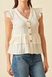 Women's Button-Down Tiered Ruffle Hem Top