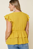 H7496W HONEY Plus Button-Down Tiered Ruffle Hem Top Back