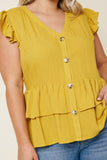 H7496W HONEY Plus Button-Down Tiered Ruffle Hem Top Detail