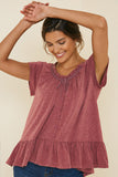 Women's Heathered Button-Down Ruffle Top