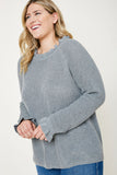 H7992W HEATHER GREY Plus High Neck Ruffle Sweater Top Side