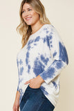 H8016W NAVY Plus Tie Dye Dolman Sleeve Top Side