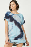 H8266 Navy Womens Short Sleeve Tie Dye Tee Front