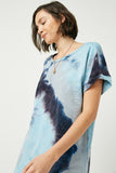 H8266 Navy Womens Short Sleeve Tie Dye Tee Close Up