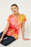 H8266 Pink Womens Short Sleeve Tie Dye Tee Sitting