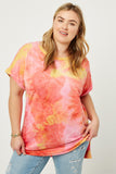 H8266W PINK Plus Scoop Neckline Tie Dye Tee Front