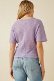 HDK1907 Lavender Womens Textured Ribbed Tie Front V Neck Top Back