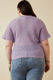 HDK1907W Lavender Plus Textured Ribbed Tie Front V Neck Top Back