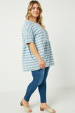 HDY2550W BLUE Plus Three Tone Texture Stripe Knit Peplum Side