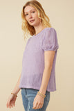 Womens Ribbed Knit Textured Puff Sleeve Top Side