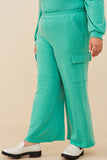 HDY8781W Green Womens Elastic Waist French Terry Knit Cargo Pants Side