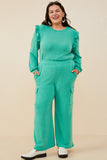 HDY8781W Green Womens Elastic Waist French Terry Knit Cargo Pants Front 2