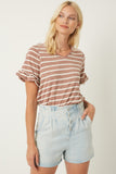 Stripe V-Neck Ruffle Tee