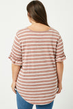 HJ1072W MAUVE Plus Stripe V-Neck Ruffle Tee Back