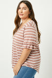 HJ1072W MAUVE Plus Stripe V-Neck Ruffle Tee Side