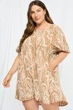 HJ3438W SALMON Plus Paisley Square Neck Tunic Dress Front