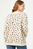 HJ3477 BEIGE Womens Leopard Print Pullover Sweater Knit Top Back