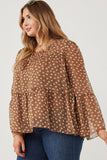 HK1288W BROWN Plus Daisy Print Tiered Chiffon Top Side