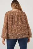 HK1288W BROWN Plus Daisy Print Tiered Chiffon Top Back