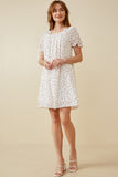 HK1689 Off White Womens Ditsy Hearts Square Neck Puff Sleeve Dress Side