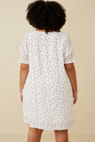 HK1689W Off White Plus Ditsy Hearts Square Neck Puff Sleeve Dress Back