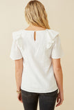 HK1736 Off White Womens Lace Trimmed Wide Ruffle Detail Top Back