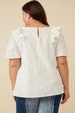 HK1736W Off White Plus Lace Trimmed Wide Ruffle Detail Top Back