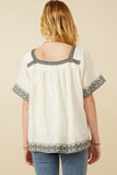 HK1809 Off White Womens Cotton Slub Textured Embroidered Square Neck Top Back