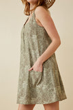 HK1859 Olive Womens Floral Print Button Detail Tank Dress Side