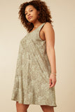 HK1859W Olive Plus Floral Print Button Detail Tank Dress Side