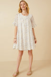 HK1878 Blue Mix Womens Light Floral Tulip Sleeve Dress Full Body