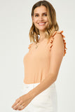 HN4033 APRICOT Womens Textured Knit Ruffled Tank Front