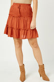 HN4116 RUST Womens Crochet Hem Tiered Ruffle Skirt Front