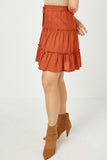 HN4116 RUST Womens Crochet Hem Tiered Ruffle Skirt Side