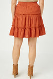 HN4116 RUST Womens Crochet Hem Tiered Ruffle Skirt Back