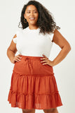 HN4116W RUST Plus Crochet Hem Tiered Ruffle Skirt Full Body