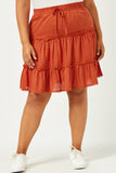 HN4116W RUST Plus Crochet Hem Tiered Ruffle Skirt Front