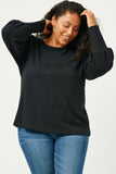 HN4155W BLACK Plus Textured Rib Exaggerated Cuff Knit Top Front