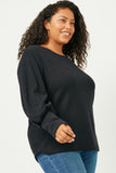 HN4155W BLACK Plus Textured Rib Exaggerated Cuff Knit Top Side