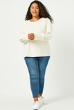 HN4155W IVORY Plus Textured Rib Exaggerated Cuff Knit Top Full Body