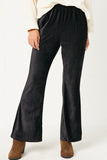 HN4221 BLACK Womens Wide Leg Velvet Corduroy Pants Front