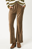 HN4221 OLIVE Womens Wide Leg Velvet Corduroy Pants Front