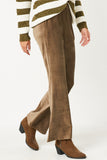 HN4221 OLIVE Womens Wide Leg Velvet Corduroy Pants Side