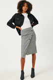 Womens Button Detail Checker Print Wrap Midi Skirt