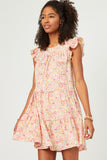 Womens Floral Ruffle Sleeve Tiered Dress