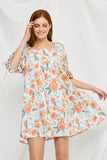 HY2609 BLUE Womens Romantic Floral Tie Sleeve Mini Dress Front 2