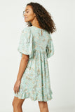 HY2627 Sage Womens Paisley Print Square Neck Tunic Dress Back